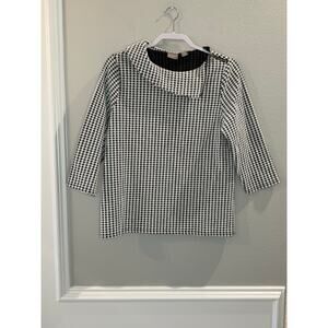 Chico's Houndstooth Shoulder Zipper 3/4 Sleeve Collar Pullover Sz 1 (M) Top